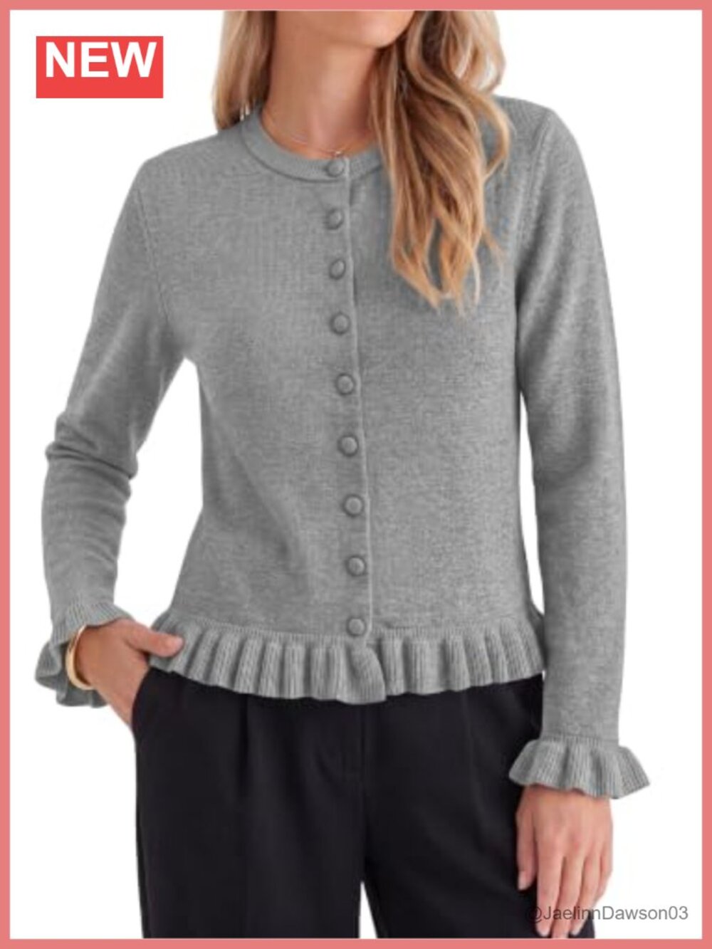 Ruffle Knit Cardigan Sweater Women's Button Down Long Sleeve